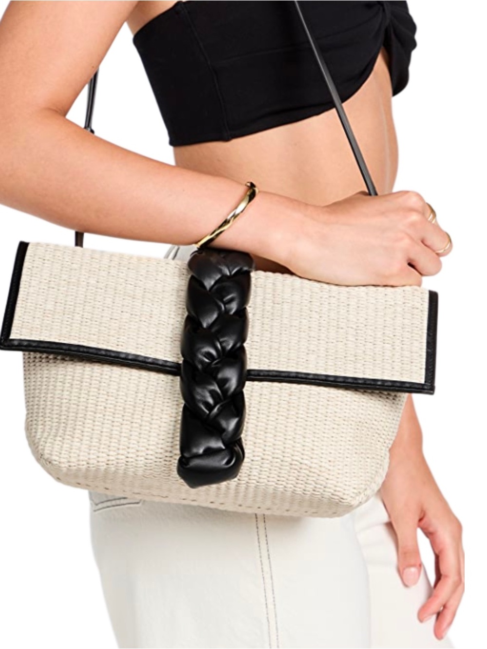 DeMellier Verona Raffia Braided Leather Convertible Clutch Crossbody Bag NWT
